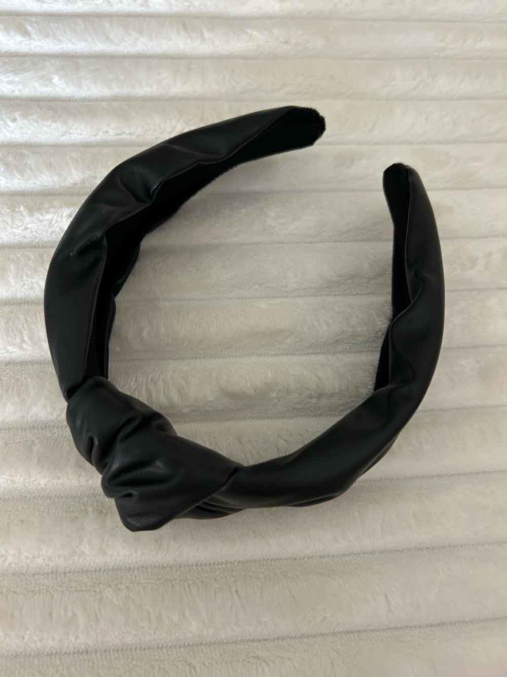 New black faux leather top knot headband